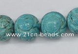 CTU884 15.5 inches 18mm carved round dyed turquoise beads