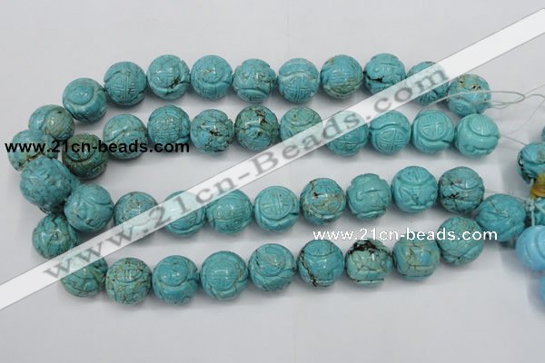 CTU884 15.5 inches 18mm carved round dyed turquoise beads