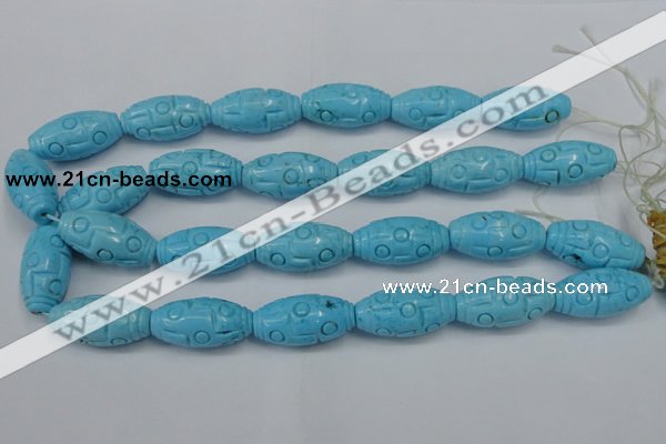 CTU885 15.5 inches 15*30mm carved rice dyed turquoise beads