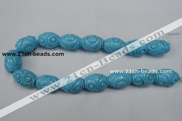 CTU886 15.5 inches 20*26mm carved rice dyed turquoise beads