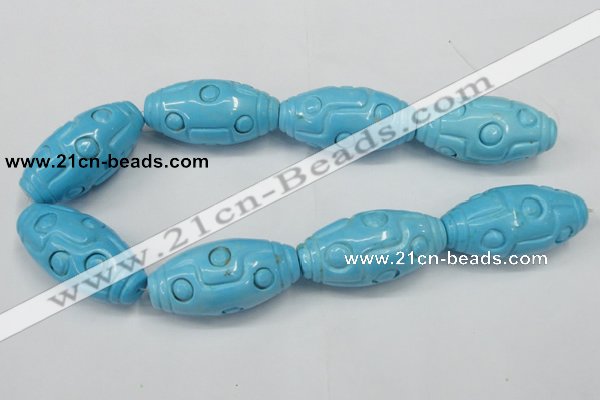 CTU887 15.5 inches 25*50mm carved rice dyed turquoise beads