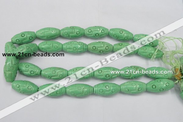 CTU888 15.5 inches 15*30mm carved rice dyed turquoise beads