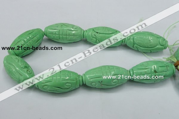 CTU890 15.5 inches 25*50mm carved rice dyed turquoise beads