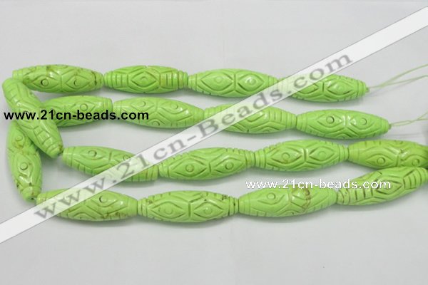 CTU892 15.5 inches 15*45mm carved rice dyed turquoise beads