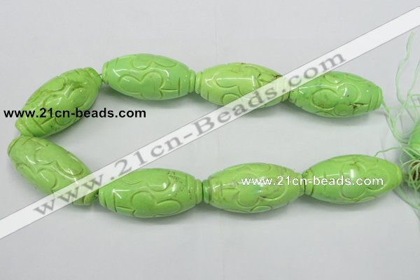 CTU894 15.5 inches 25*50mm carved rice dyed turquoise beads