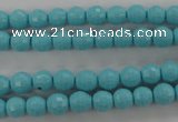 CTU910 15.5 inches 4mm faceted round synthetic turquoise beads