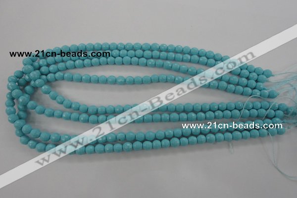 CTU910 15.5 inches 4mm faceted round synthetic turquoise beads