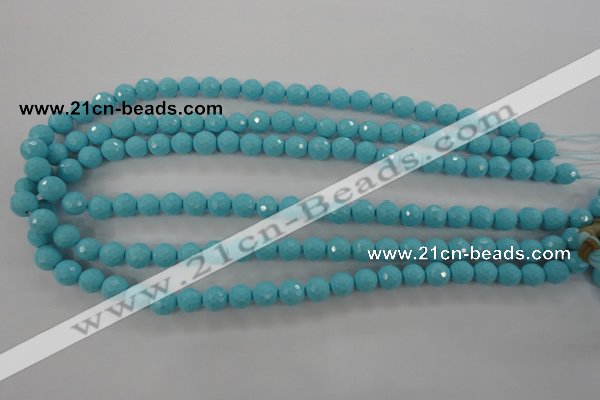 CTU912 15.5 inches 8mm faceted round synthetic turquoise beads