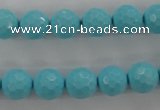 CTU914 15.5 inches 12mm faceted round synthetic turquoise beads