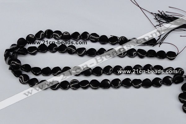CTW03 15.5 inches 12mm twisted coin black agate beads wholesale
