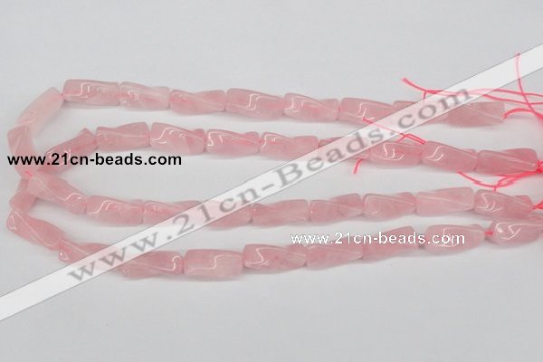 CTW133 15.5 inches 9*20mm twisted trihedron rose quartz beads