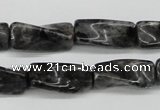 CTW135 15.5 inches 9*20mm twisted trihedron black labradorite beads