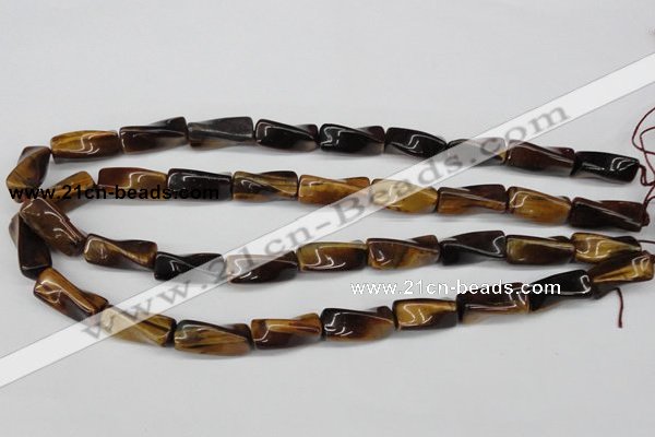 CTW140 15.5 inches 9*20mm twisted trihedron yellow tiger eye beads