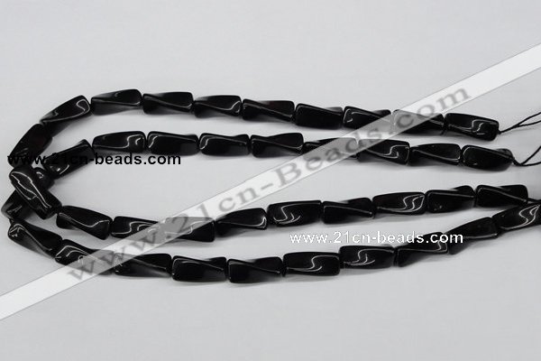 CTW141 15.5 inches 9*20mm twisted trihedron black agate beads