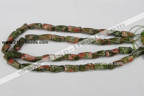 CTW142 15.5 inches 9*20mm twisted trihedron unakite gemstone beads