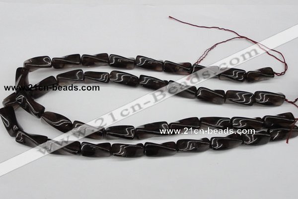 CTW145 15.5 inches 9*20mm twisted trihedron smoky quartz beads