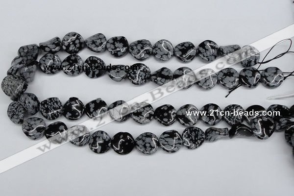 CTW15 15.5 inches 16mm twisted coin snowflake obsidian beads