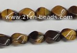 CTW151 15.5 inches 8*11mm twisted rice yellow tiger eye beads