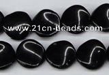 CTW20  15.5 inches 16mm twisted coin black agate beads wholesale