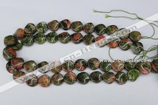 CTW26 15.5 inches 16mm twisted coin unakite gemstone beads wholesale