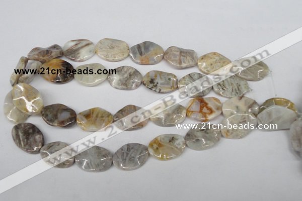 CTW303 15.5 inches 18*25mm wavy oval bamboo leaf agate beads