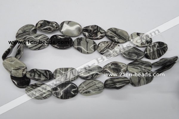 CTW305 15.5 inches 20*30mm wavy oval black water jasper beads