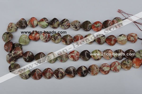 CTW31 15.5 inches 16mm twisted coin rainforest agate beads wholesale