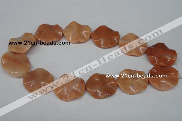 CTW312 15.5 inches 28*32mm wavy oval pink aventurine jade beads