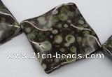 CTW320 15.5 inches 30*30mm wavy diamond green dalmation jasper beads