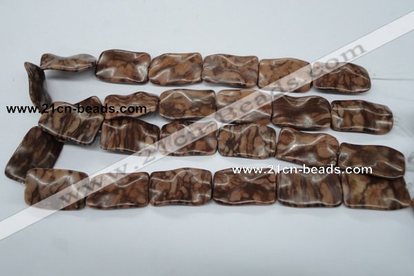 CTW324 15.5 inches 20*30mm wavy rectangle red line jasper beads