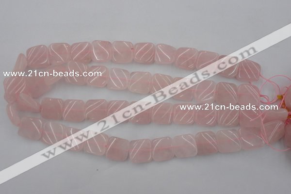 CTW350 15.5 inches 16*16mm twisted square rose quartz beads