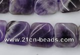 CTW351 15.5 inches 16*16mm twisted square dogtooth amethyst beads