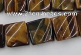 CTW356 15.5 inches 16*16mm twisted square yellow tiger eye beads