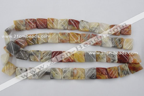 CTW358 15.5 inches 16*16mm twisted square crazy lace agate beads