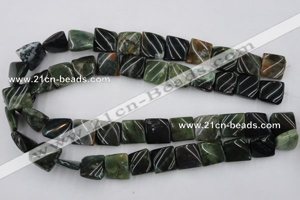 CTW359 15.5 inches 16*16mm twisted square moss agate beads