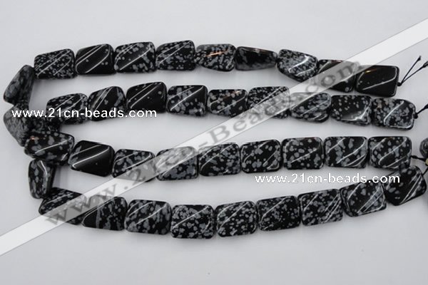 CTW379 15.5 inches 15*20mm twisted rectangle snowflake obsidian beads