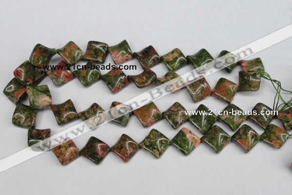 CTW40 15.5 inches 15*15mm twisted diamond unakite gemstone beads