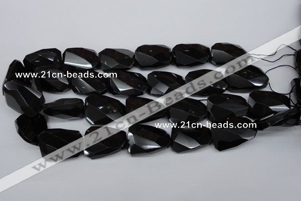 CTW415 15.5 inches 20*30mm faceted & twisted black agate gemstone beads