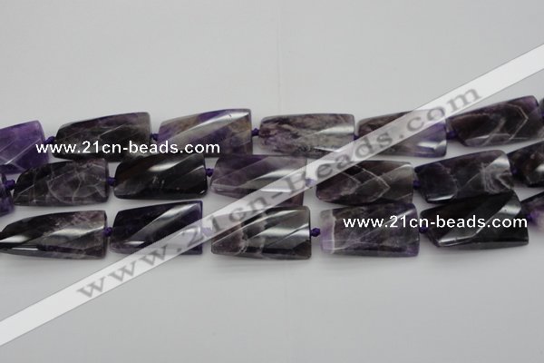 CTW453 20*38mm faceted & twisted rectangle dogtooth amethyst beads