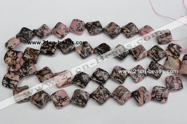 CTW51 15.5 inches 15*15mm twisted diamond rhodonite beads