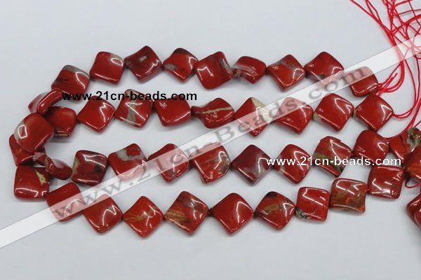 CTW52 15.5 inches 15*15mm twisted diamond red jasper beads