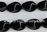 CTW70 15.5 inches 15*20mm twisted oval black agate gemstone beads