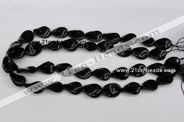 CTW77 15.5 inches 15*20mm twisted oval black agate gemstone beads