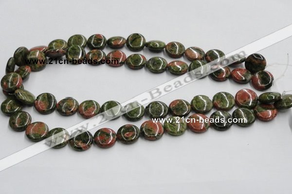 CUG50 16 inches 15mm flat round natural unakite gemstone beads wholesale