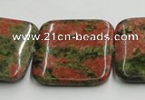 CUG51 16 inches 30*30mm square natural unakite gemstone beads wholesale