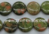 CUG68 15.5 inches 16mm flat round unakite gemstone beads wholesale