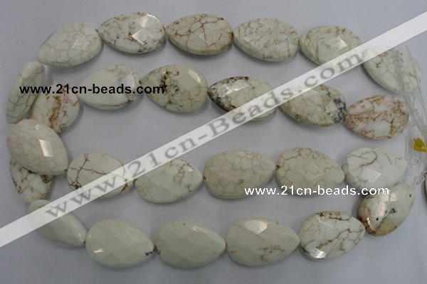 CWB377 20*30mm faceted flat teardrop howlite turquoise beads