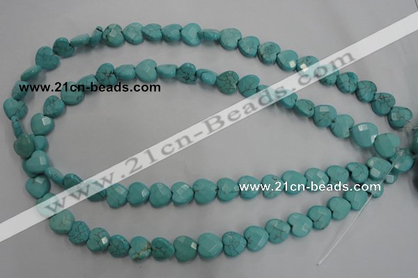 CWB491 15.5 inches 10*10mm faceted heart howlite turquoise beads