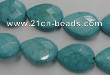 CWB504 15.5 inches 13*18mm faceted flat teardrop howlite turquoise beads