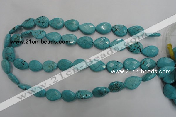 CWB504 15.5 inches 13*18mm faceted flat teardrop howlite turquoise beads